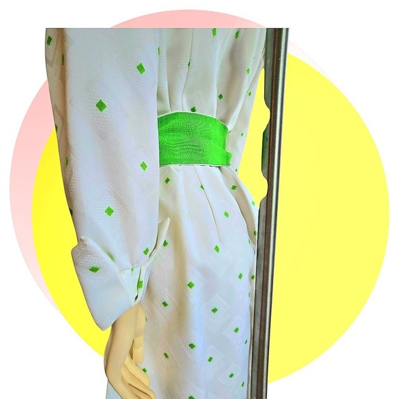 Vintage Mod White & Green Midi Dress Sz 12 W Belt New With‎ Tags - Picture 15 of 16